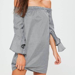 Missguided Gingham OffShoulder Ruffle Sleeve Dress